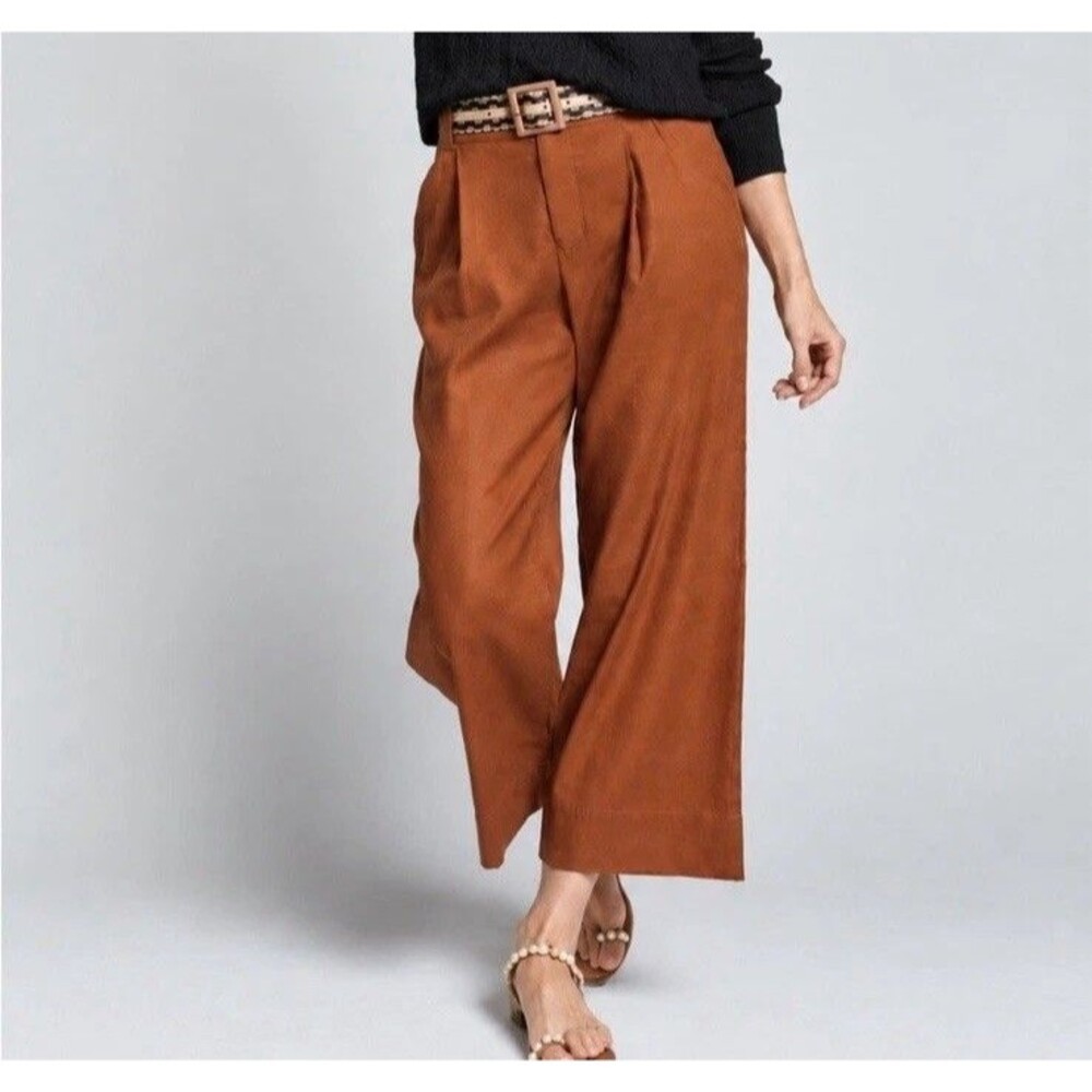 CAbi Cruise Crop Linen Blend Sienna Brown Wide-Leg Pants Style# 6478 Size XS